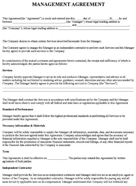 Management Agreement Form PDF