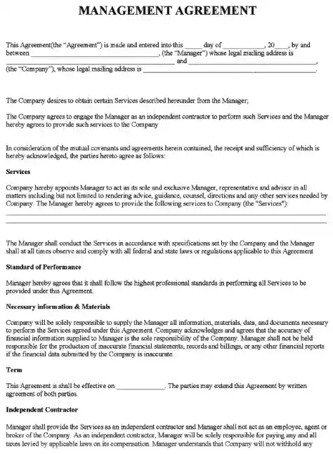 Management Agreement Form