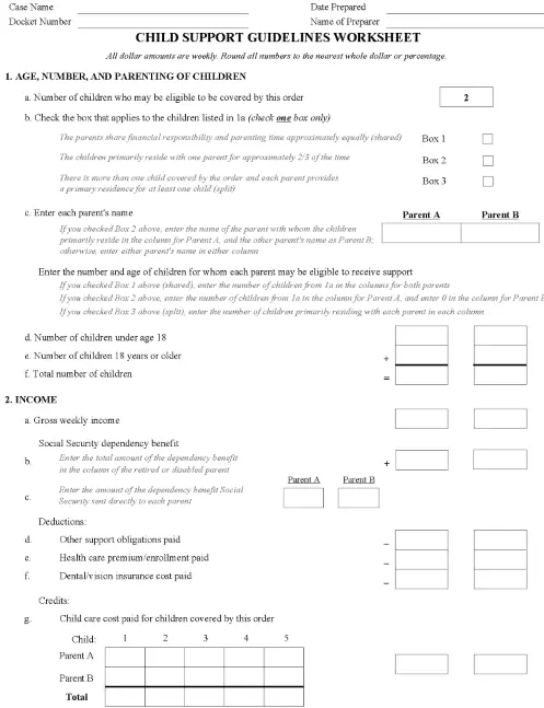 Massachusetts Child Support Guidelines Worksheet PDF