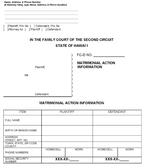 Maui Molokai or Lanai Matrimonial Action Information PDF