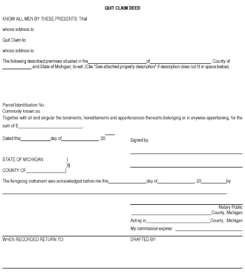 Michigan Quitclaim Deed Word