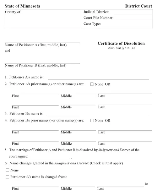 Minnesota Certificate of Dissolution For Co Petitioners PDF