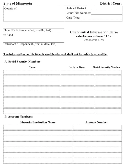 Minnesota Confidential Information Form PDF