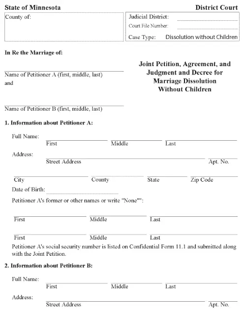 Minnesota Joint Petition and Decree Without Children PDF