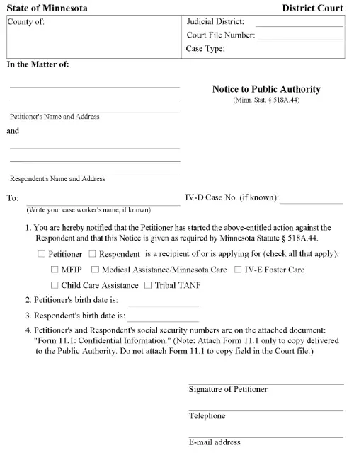 Minnesota Notice To Public Authority PDF