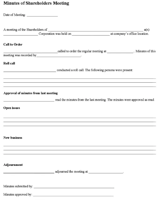 Minutes of Shareholders Meeting Form