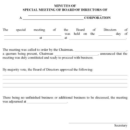 Minutes of Special Meeting of Board of Directors PDF