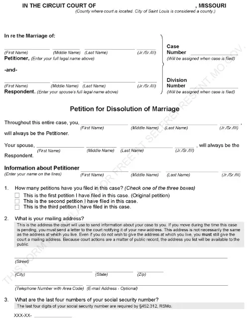 Missouri Petition For Dissolution of Marriage PDF