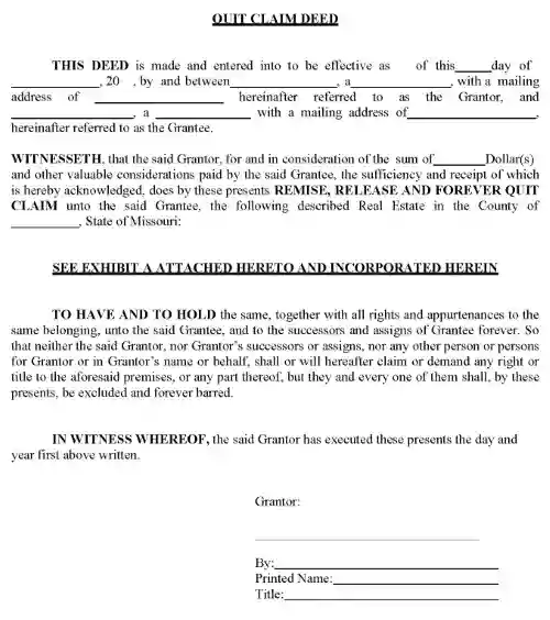 Missouri Quitclaim Deed Word