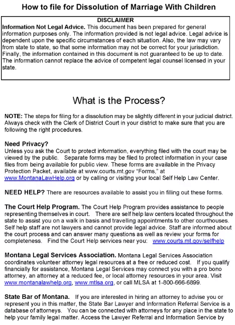 Montana Complete Packet For Dissolution of Marriage With Children PDF