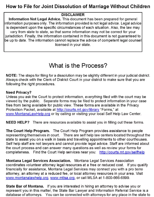 Montana Complete Packet Joint Petition For Dissolution of Marriage Without Children Uncontested Divorce PDF