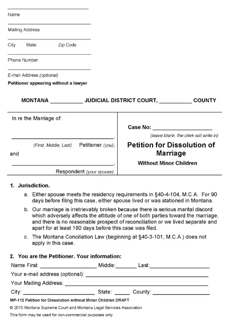 Montana Divorce Forms
