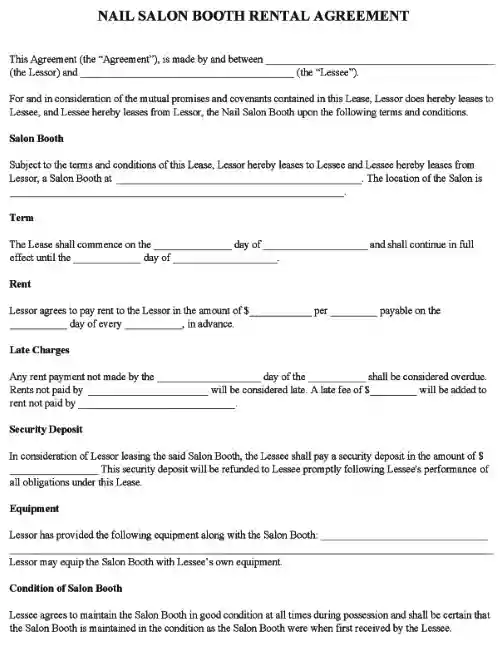 Nail Salon Booth Rental Agreement PDF