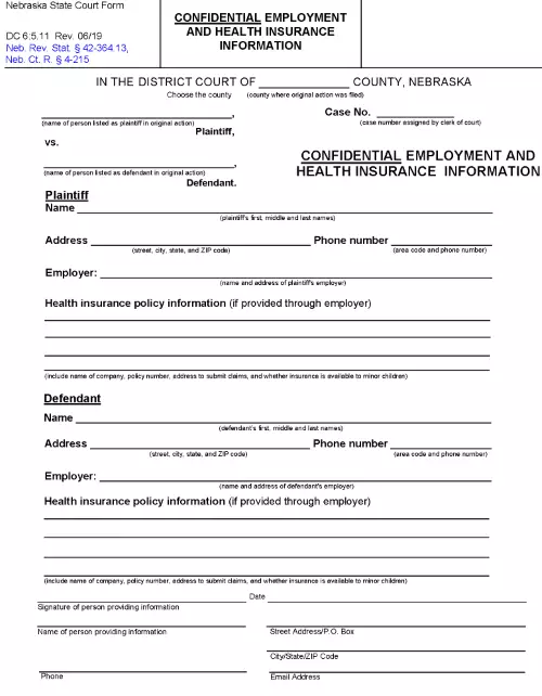 Nebraska Confidential Employment and Health Insurance Information PDF