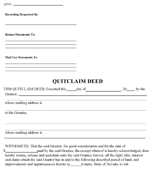 Nevada Quitclaim Deed Nevada Quitclaim Deed