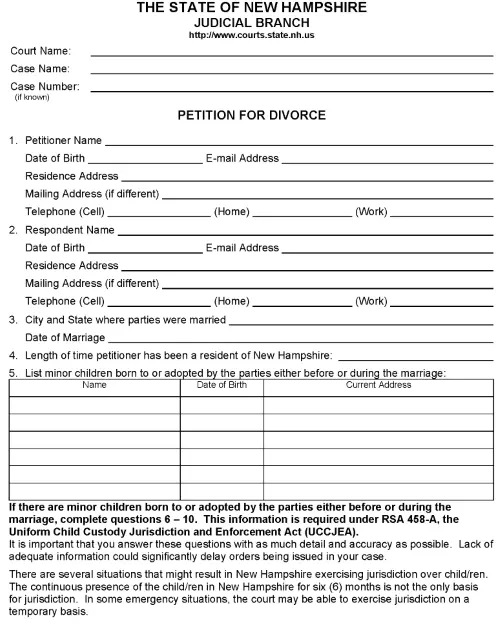 New Hampshire Petition For Divorce PDF