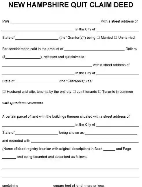 New Hampshire Quitclaim Deed Word