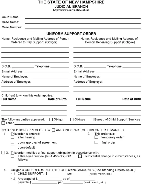 New Hampshire Uniform Support Order PDF