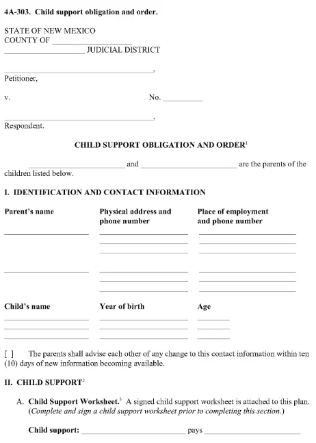 New Mexico Child Support Obligation and Order PDF