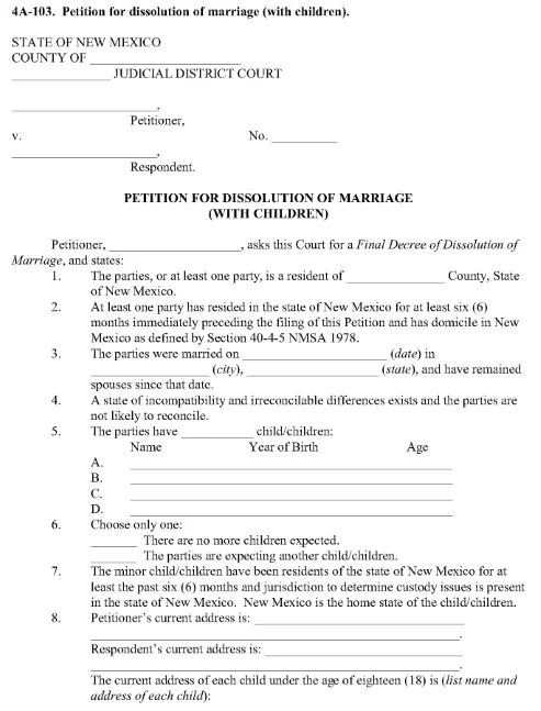 New Mexico Divorce Forms