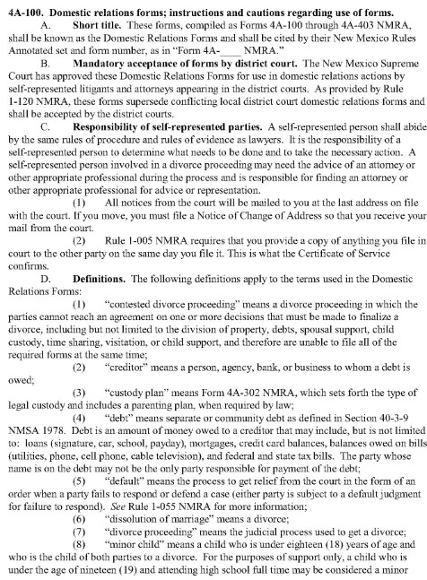 New Mexico Divorce Instructions PDF