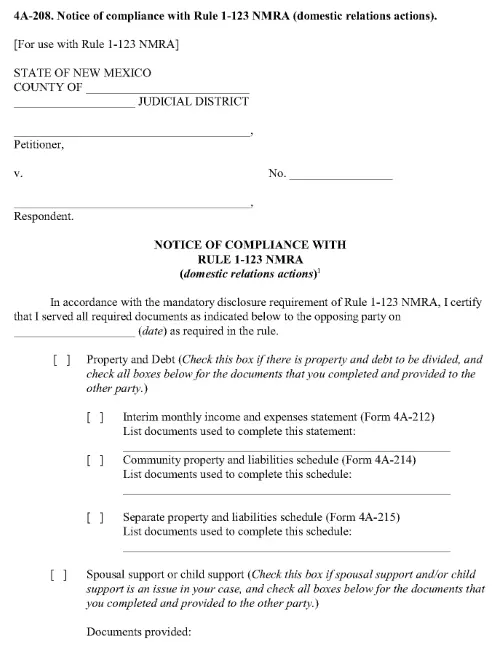 New Mexico Notice of Compliance With Rule 1 123 NMRA PDF