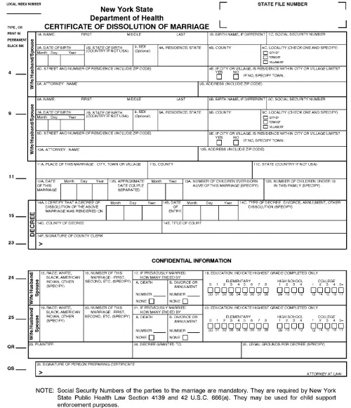 New York Certificate of Dissolution of Marriage PDF