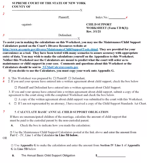 New York Child Support Worksheet PDF