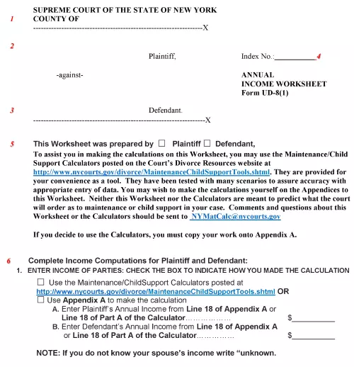 New York Divorce Annual Income Worksheet PDF