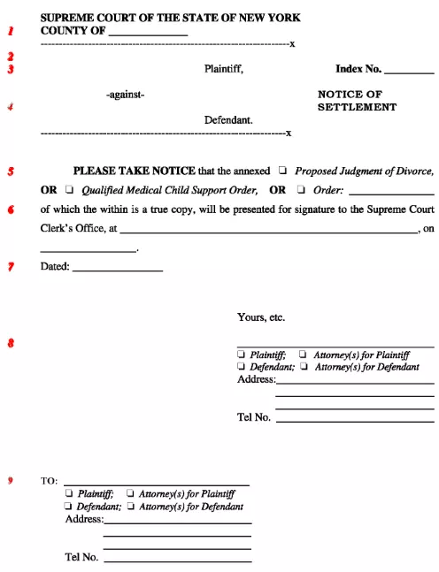 New York Divorce Notice of Settlement PDF