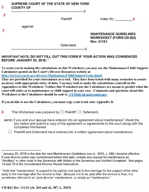 New York Maintenance Guidelines Worksheet PDF