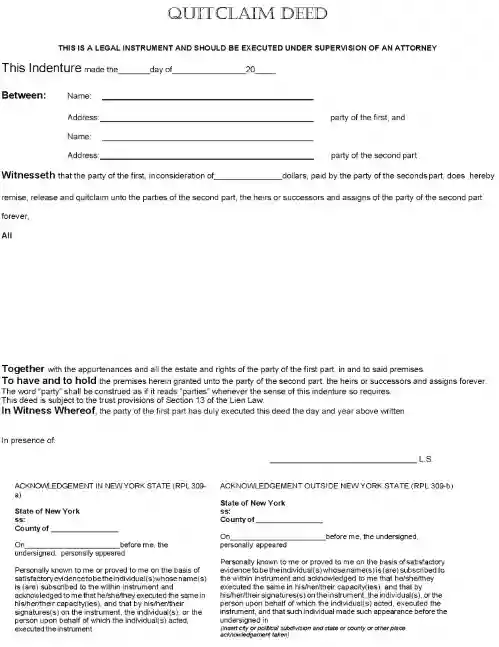 New York Quitclaim Deed Word