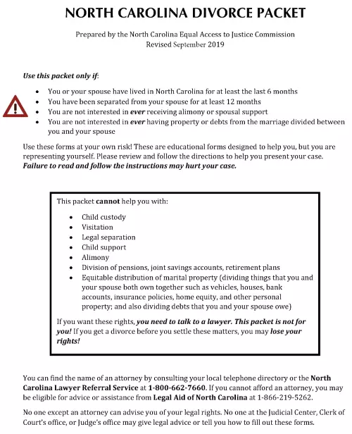 North Carolina Absolute Divorce Packet PDF