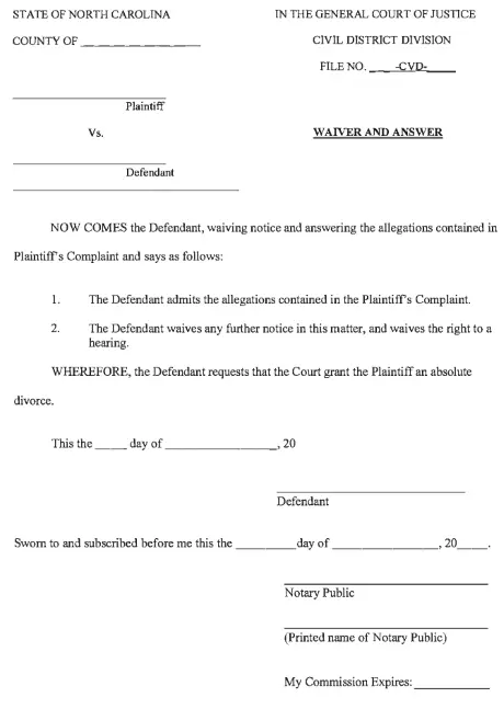 North Carolina Waiver and Answer PDF