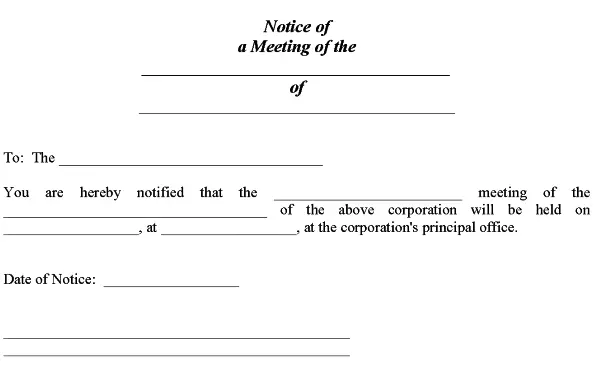 Notice of Corporate Meeting Form Word