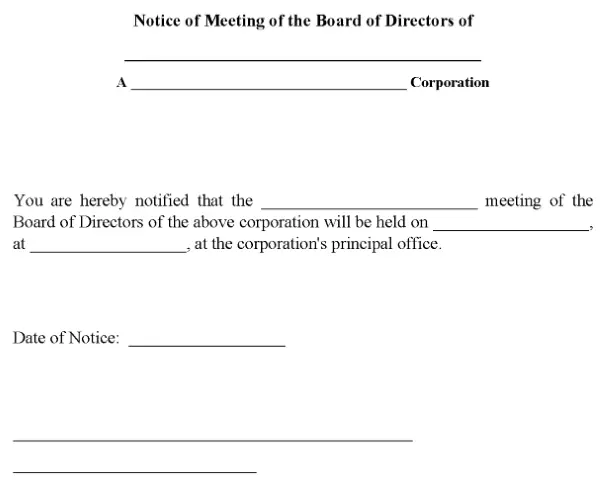 Notice of Meeting of Board of Directors Word