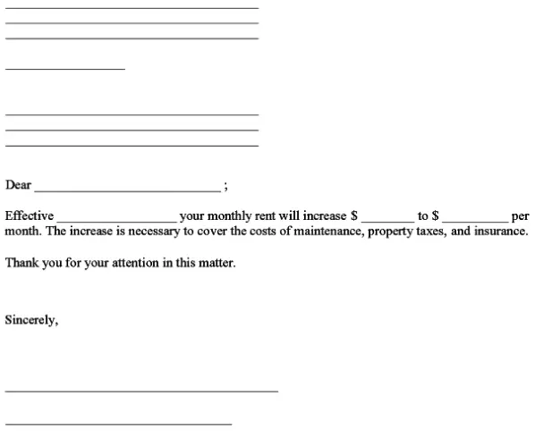 Notice of Rent Increase Form Word