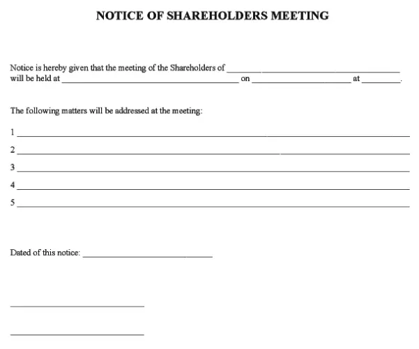 Notice of Shareholders Meeting Form