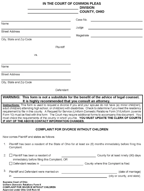 Ohio Divorce Forms