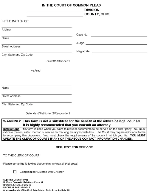 Ohio Divorce Request For Service PDF
