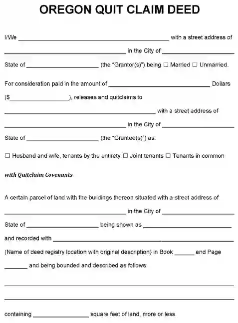 Oregon Quitclaim Deed Oregon Quitclaim Deed