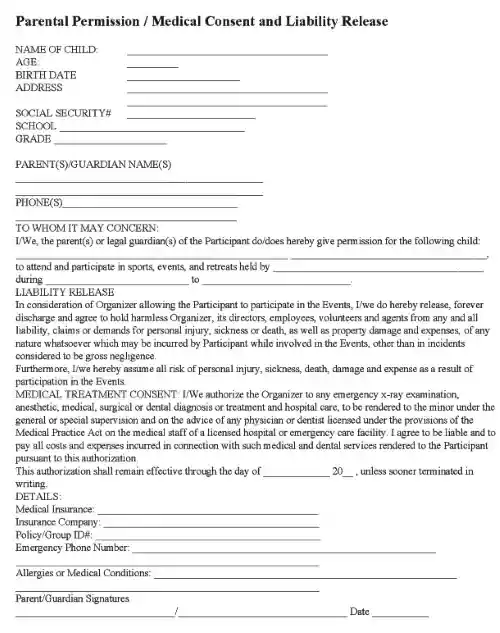 Parental Consent Medical Release Form Word