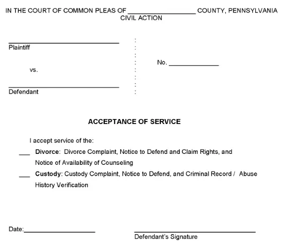 Pennsylvania Acceptance of Service PDF