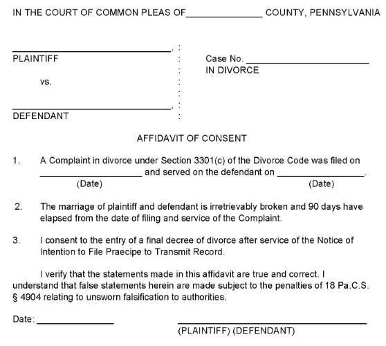 Pennsylvania Affidavit of Consent PDF