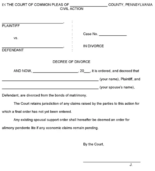 Pennsylvania Divorce Forms