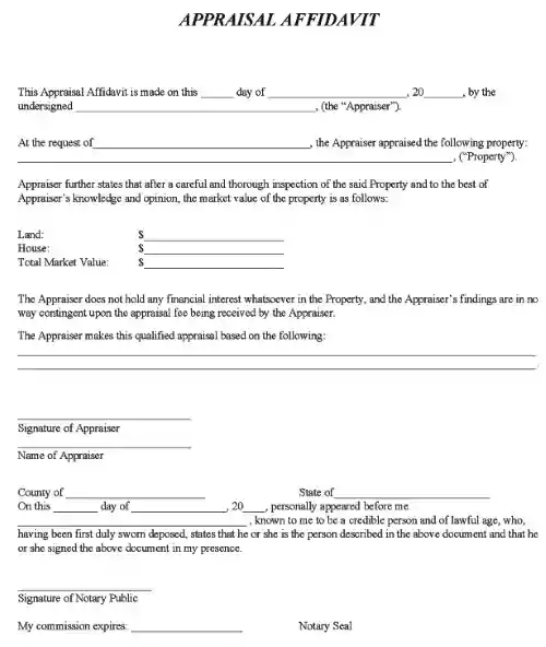 Real Estate Appraisal Affidavit Form Word