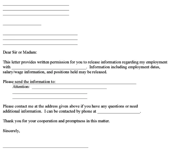 Release of Employment Information Form Word