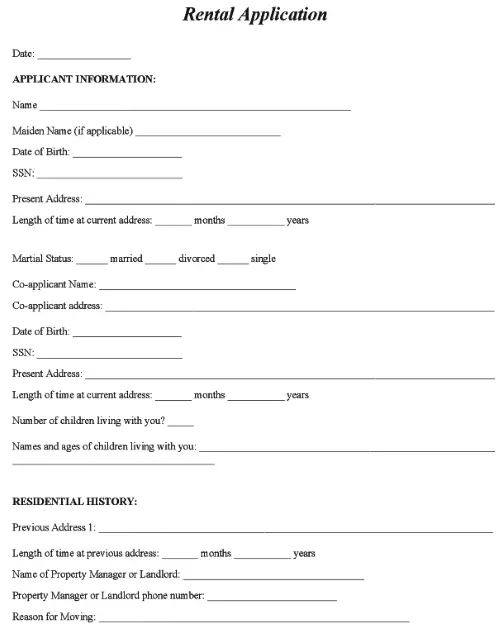 Rental Application Form PDF