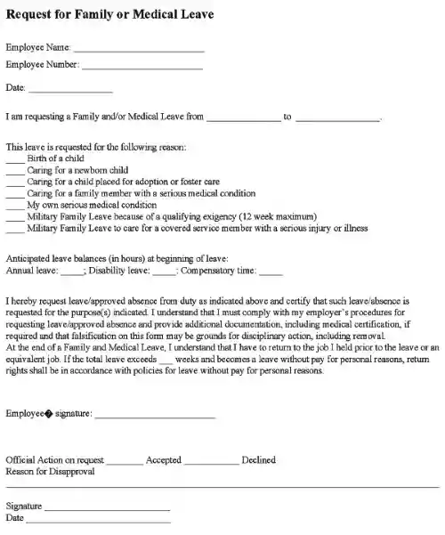 Request For Family or Medical Leave Form PDF