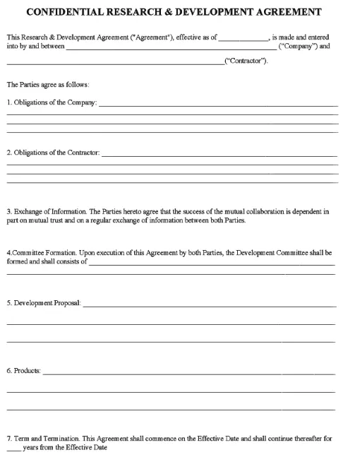 Research and Development Agreement Form PDF